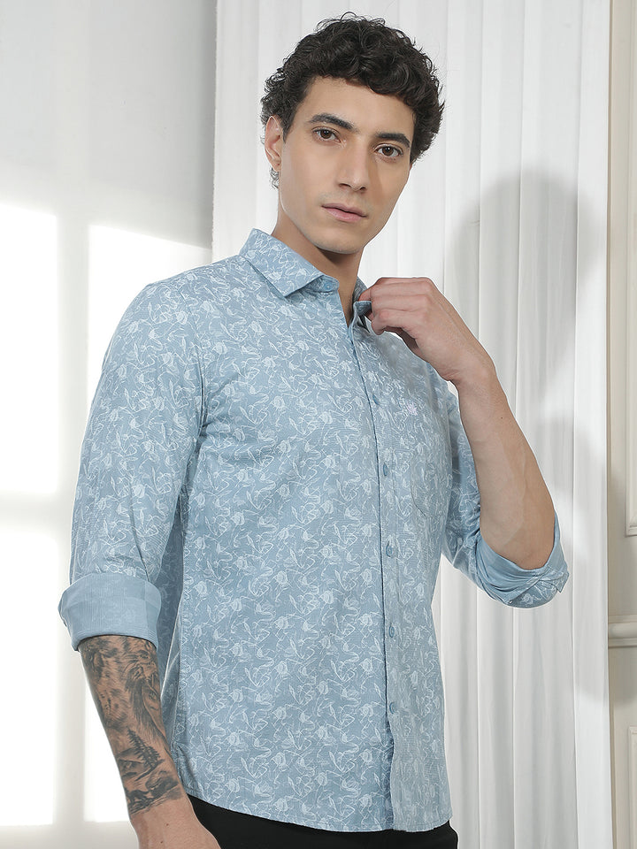 Blue Printed 100% Cotton Shirt