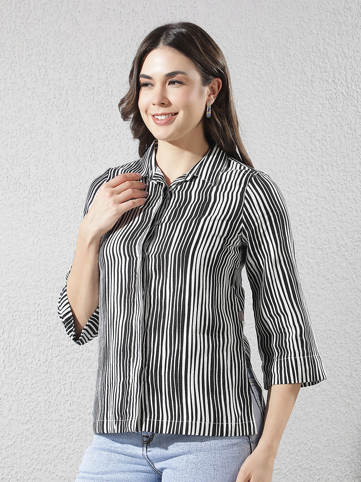 Black Vertical Striped 100% Cotton Shirt