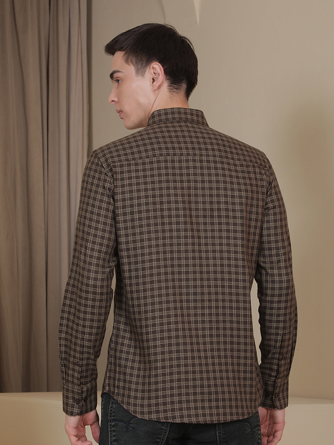100% Cotton Brown Checked Shirt