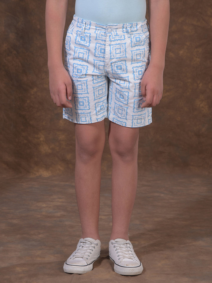 Blue Printed 100% Cotton Shorts