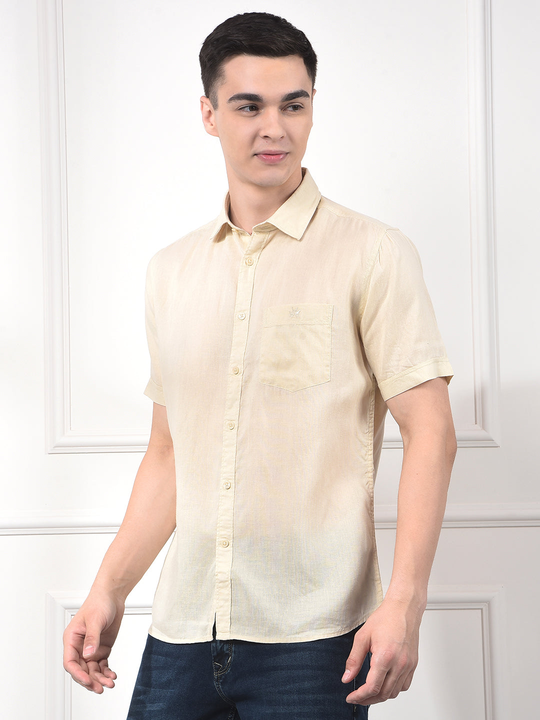 Pale Sand Half Sleeve Linen Shirt