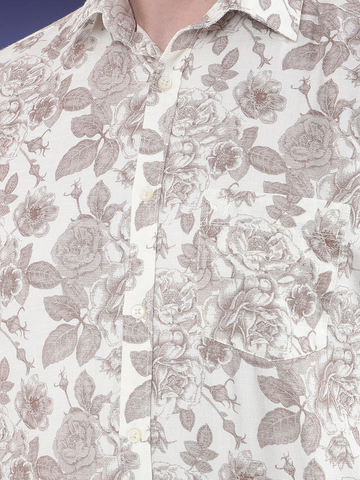 Printed Linen Brown Shirt