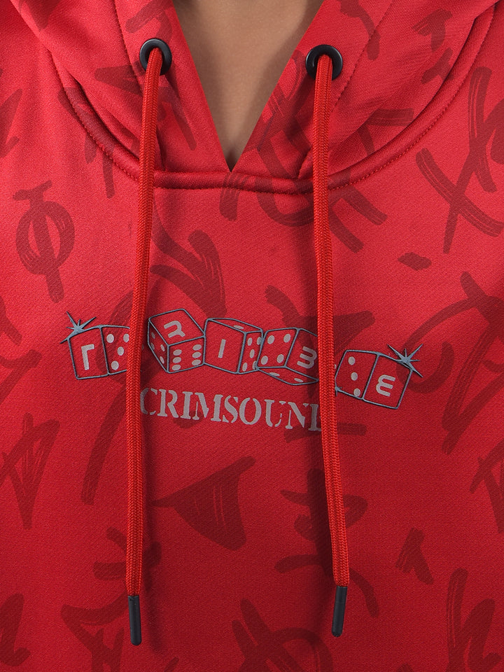 Red Printed Hooded Neck Sweatshirt