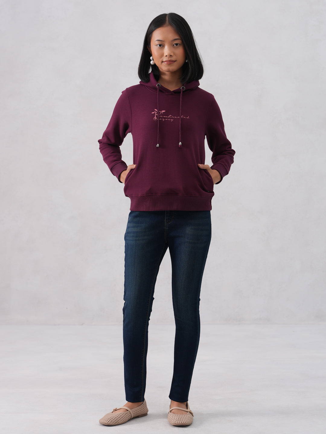 Wine Hooded Neck Sweatshirt