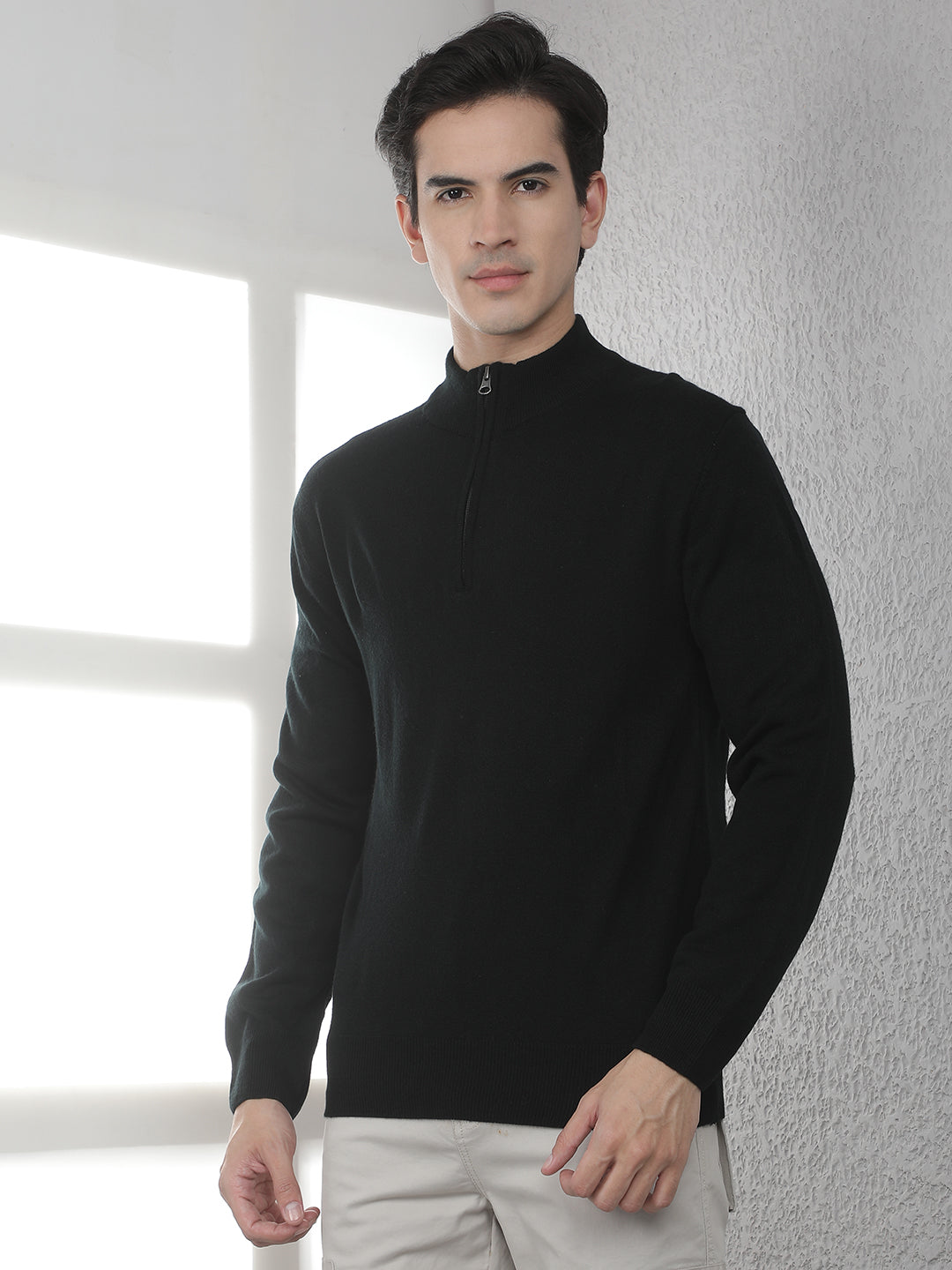 Black Knitted Mock Neck Sweater