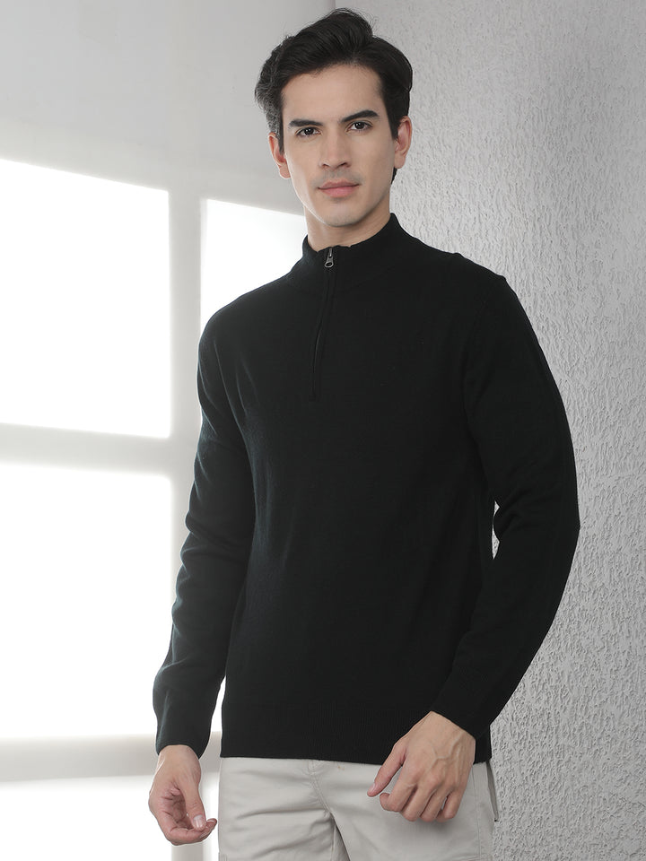 Black Knitted Mock Neck Sweater