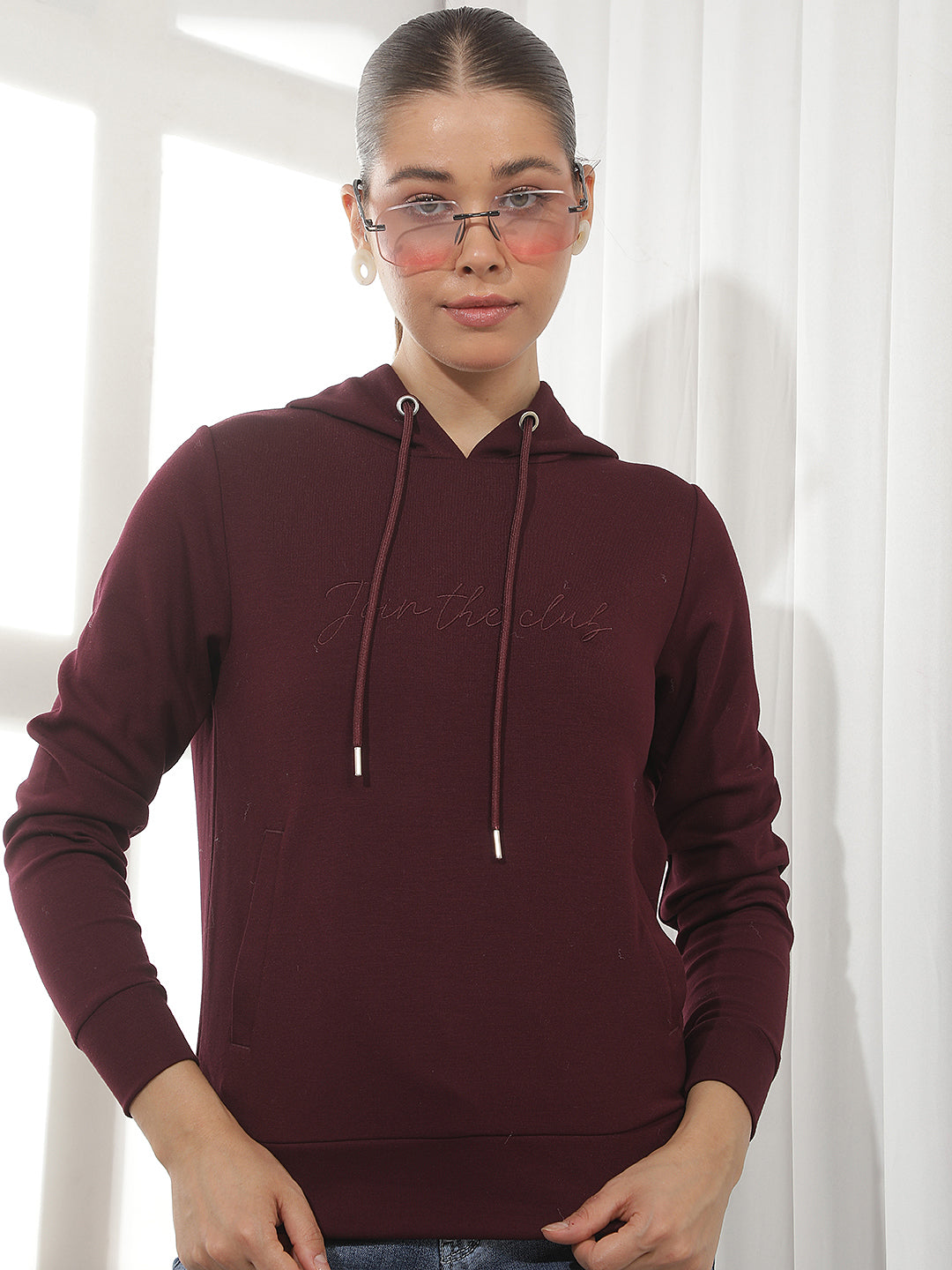 Wine Typographic Print Hooded Sweatshirt