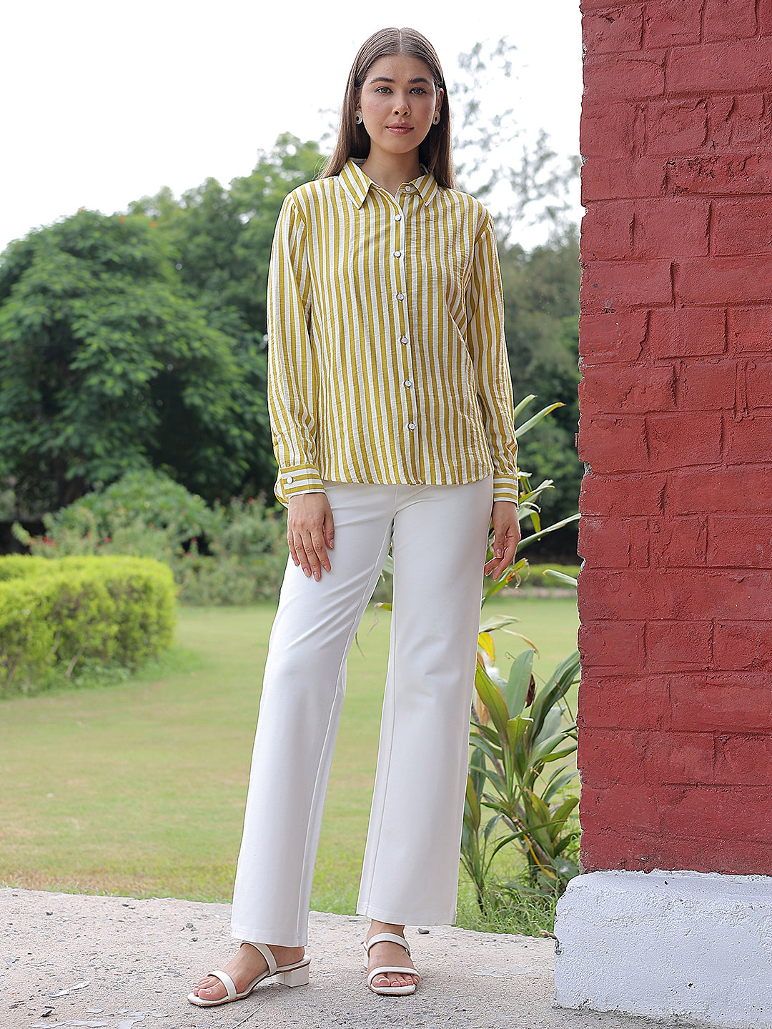 Relaxed Moss Olive Striped Shirt