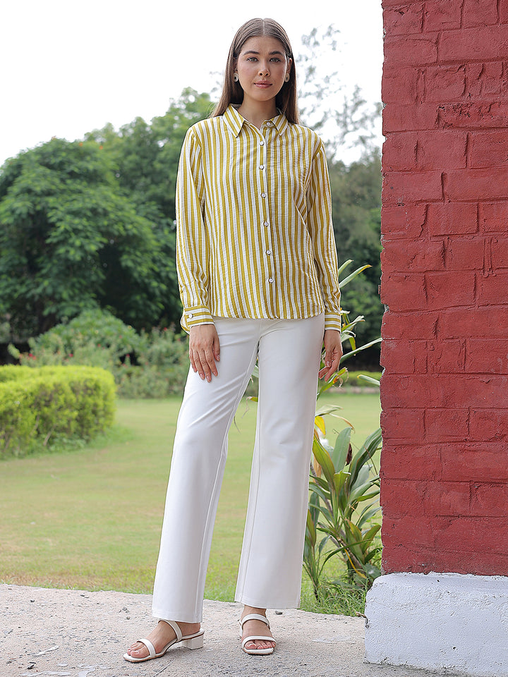 Relaxed Moss Olive Striped Shirt