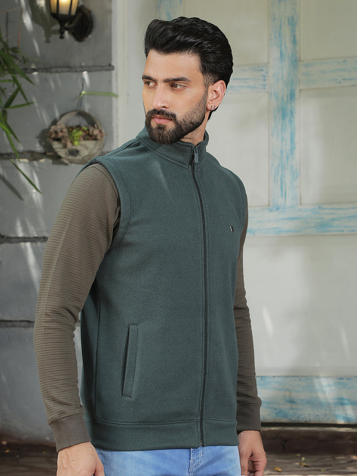 Green High Neck Sleeveless Sweatshirt