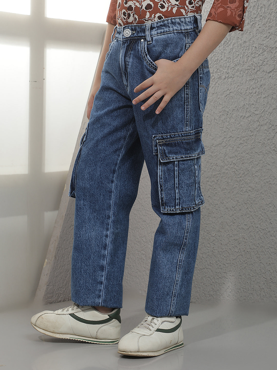 Blue 100% Cotton Cargo Jeans