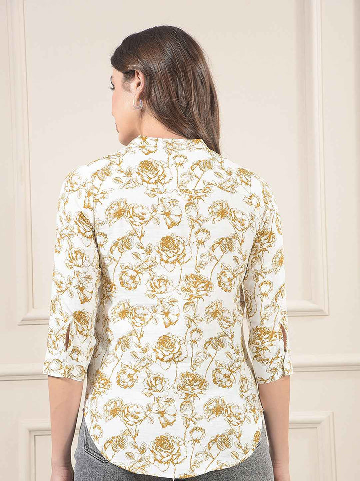 Olive Floral Print V-Neck 100% Cotton Top