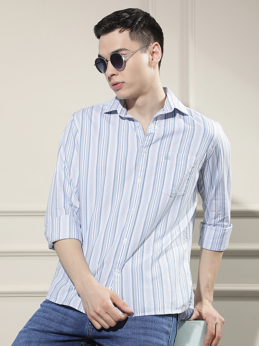 Blue Vertical Stripes 100% Cotton Shirt