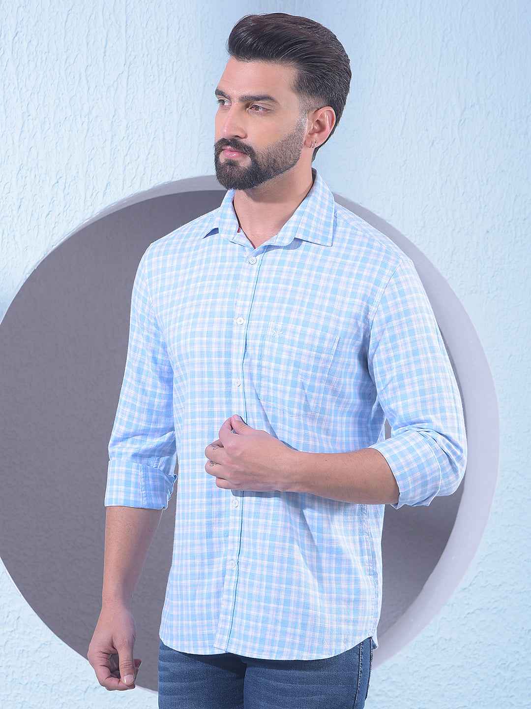 Blue Checked 100% Cotton Shirt