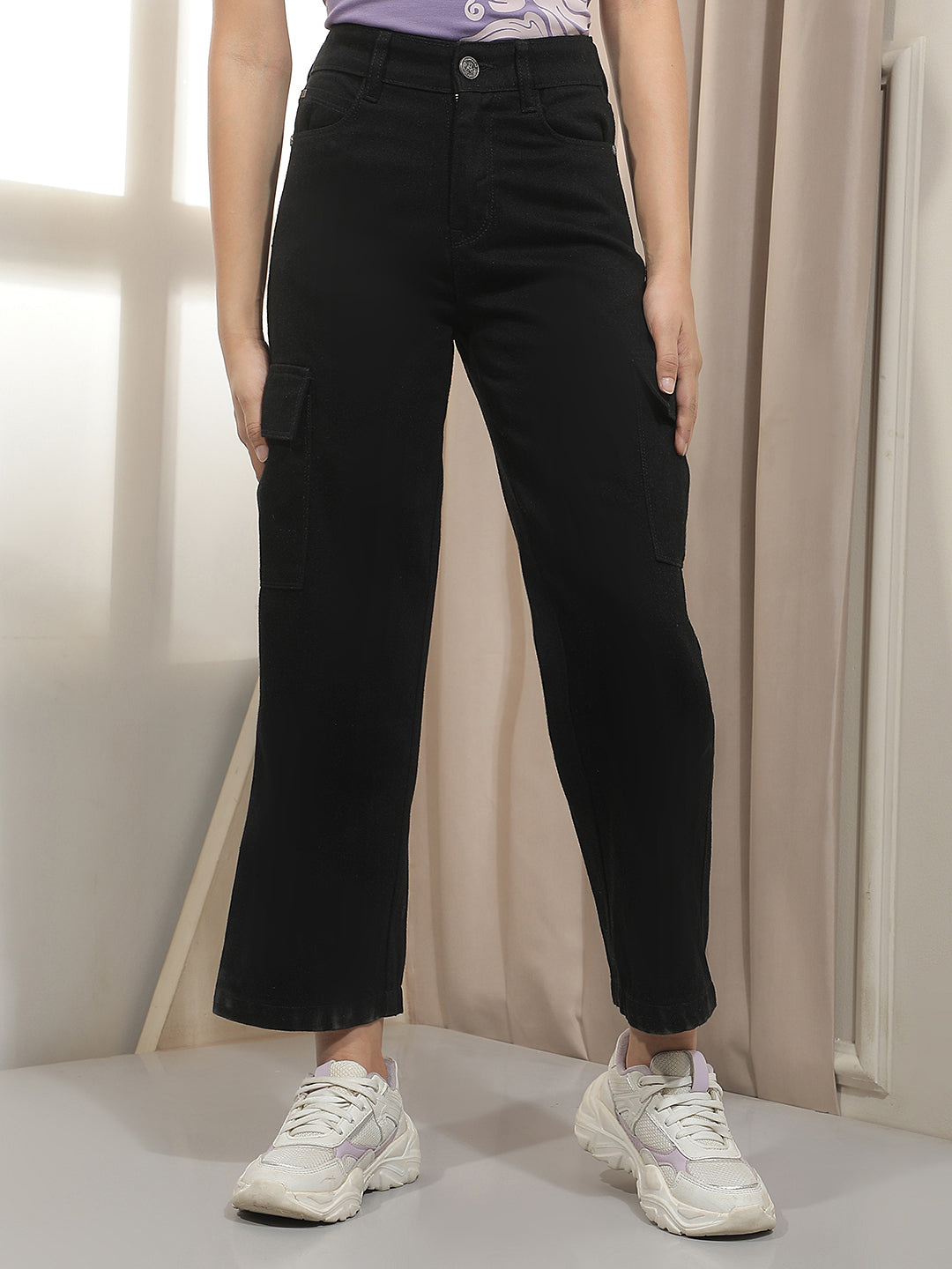Black Straight Cargo Jeans