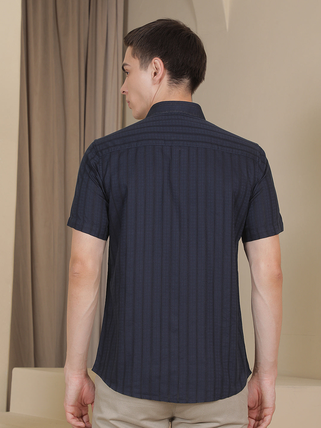 Navy Blue Vertical Stripes Shirt