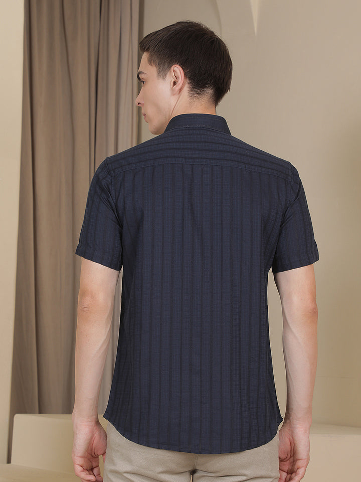 Navy Blue Vertical Stripes Shirt