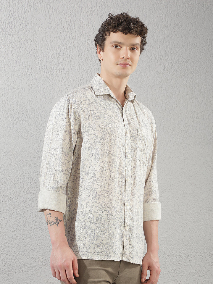 Linen Blue Floral Print Shirt
