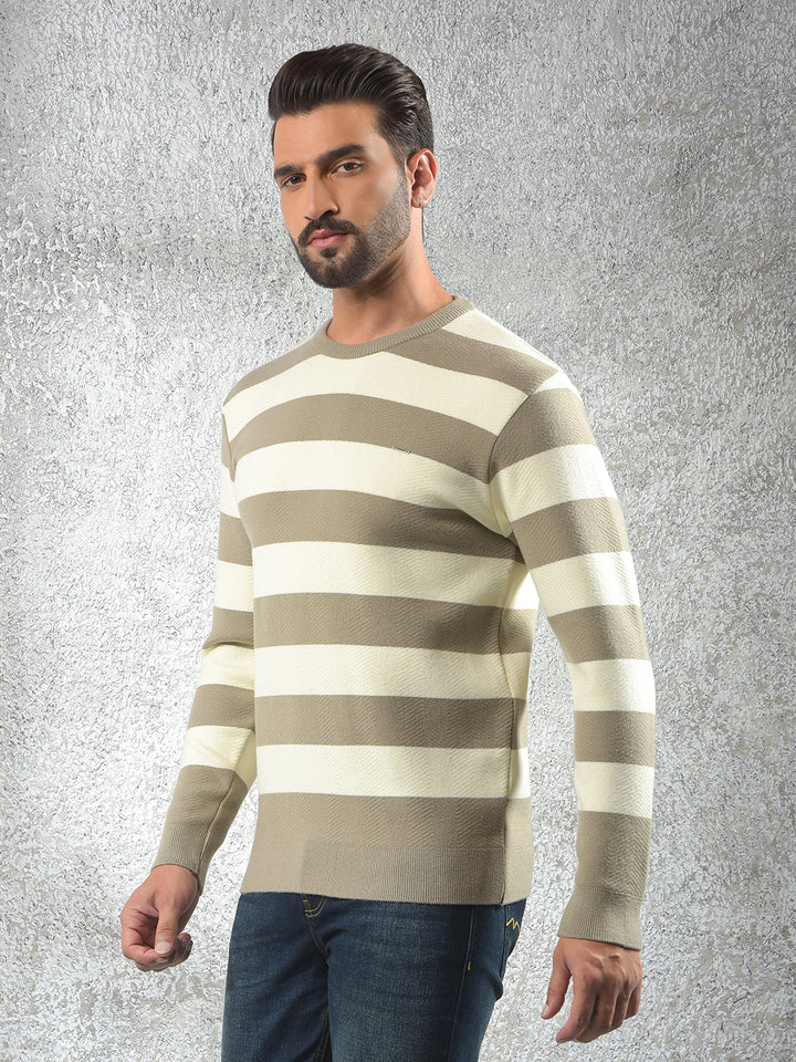 Beige Horizontal Stripes Sweater