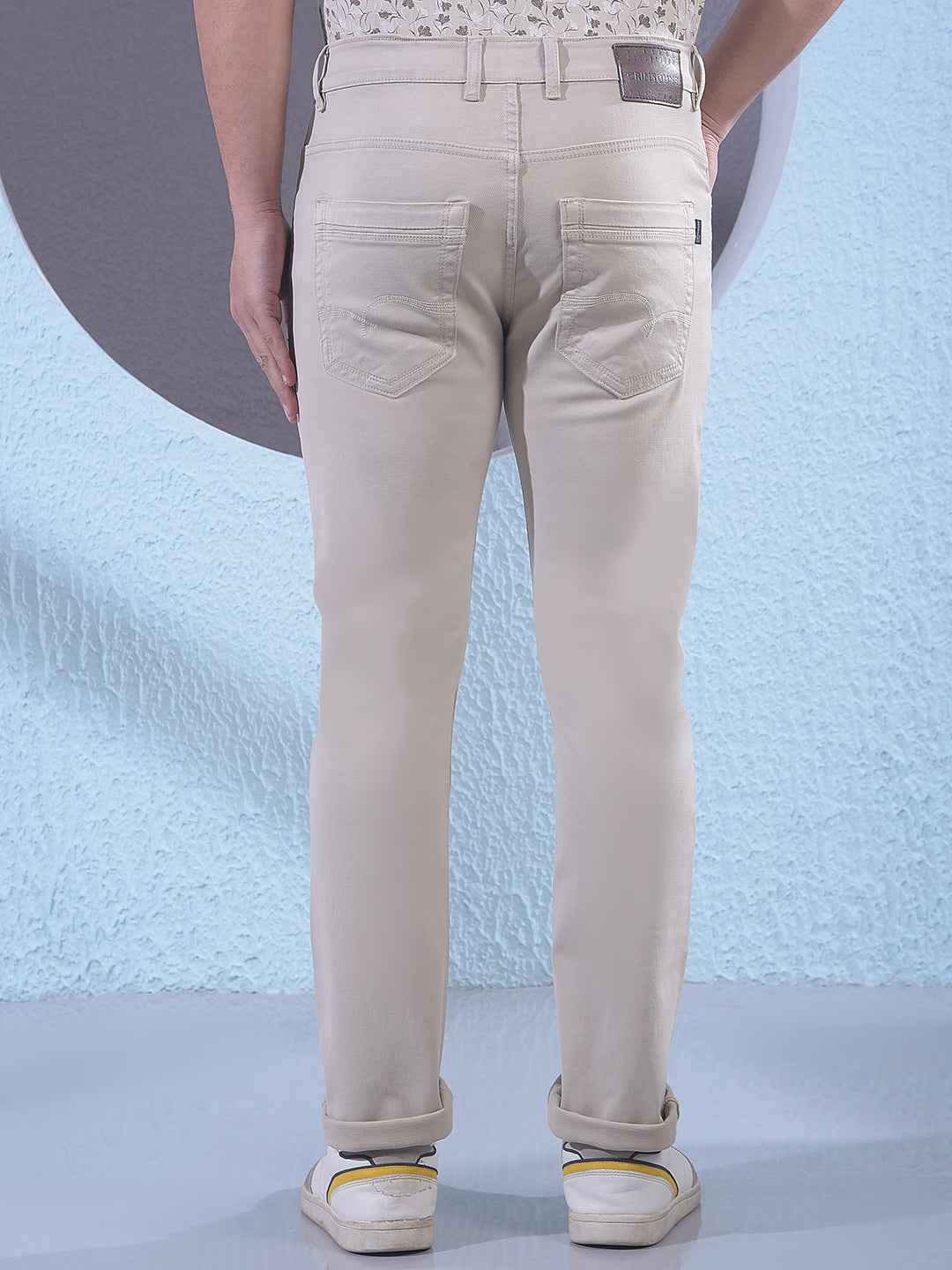 Elegant Cream Stretch Comfortable Casual Jeans