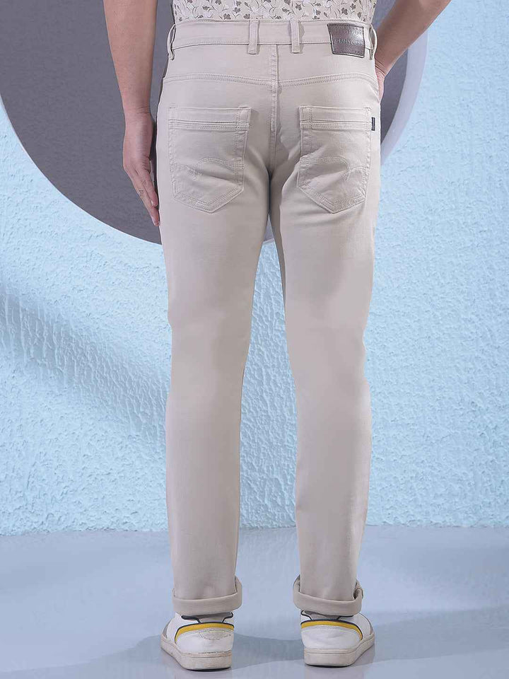 Elegant Cream Stretch Comfortable Casual Jeans