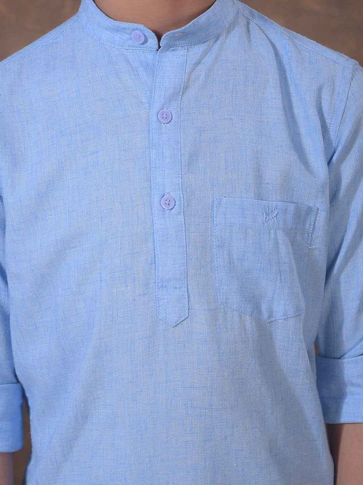 Blue Textured Linen Kurta