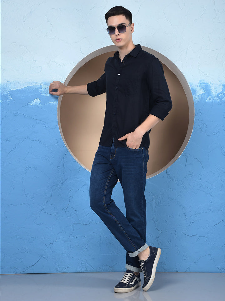 Linen Comfort Marine Blue Shirt