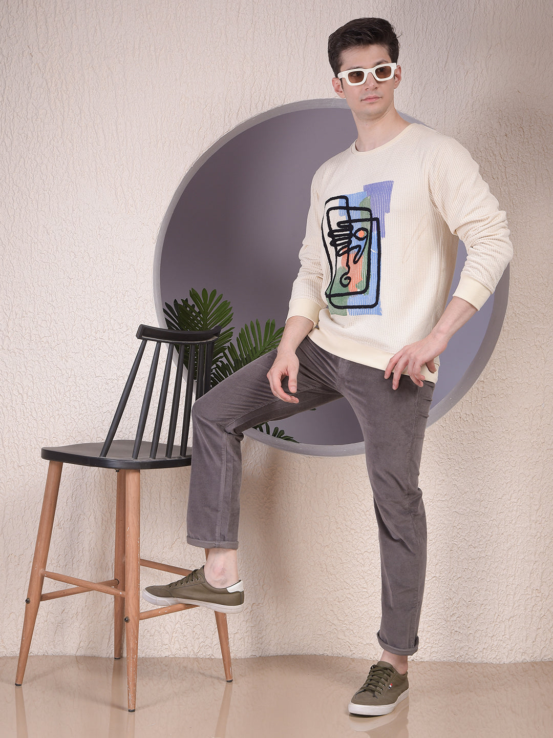 Beige Embroidered Sweatshirt