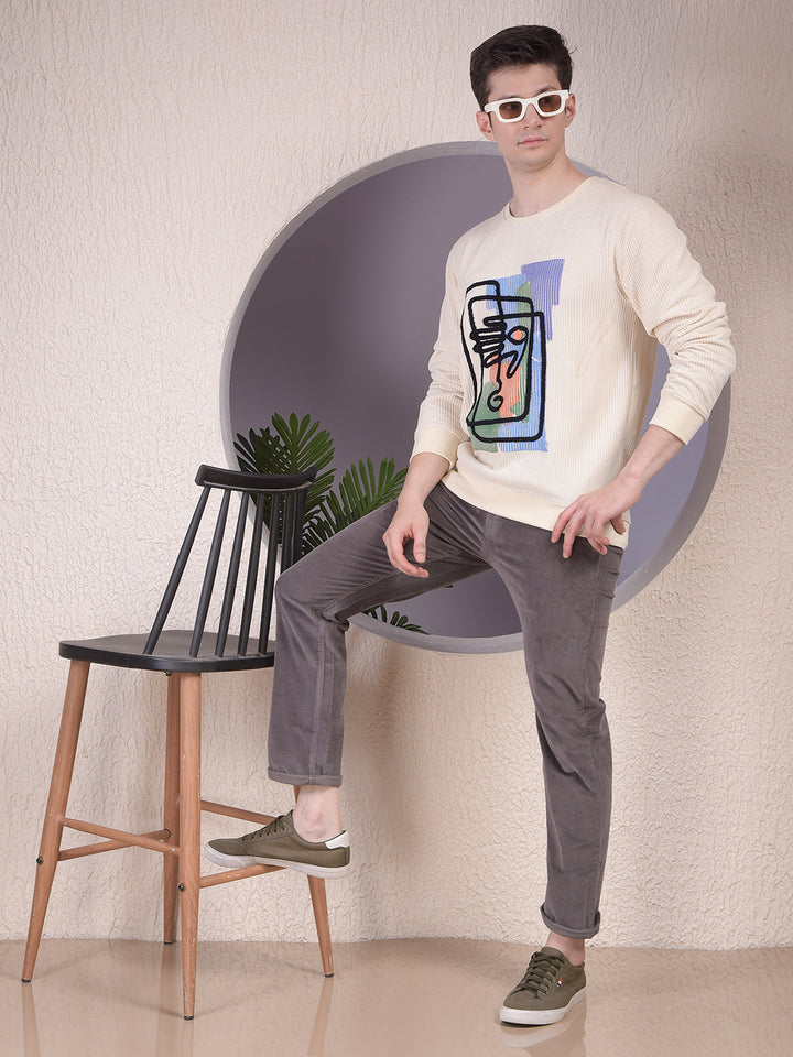 Beige Embroidered Sweatshirt
