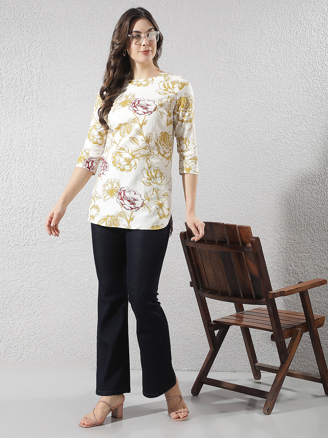 Linen Yellow Floral Print Top