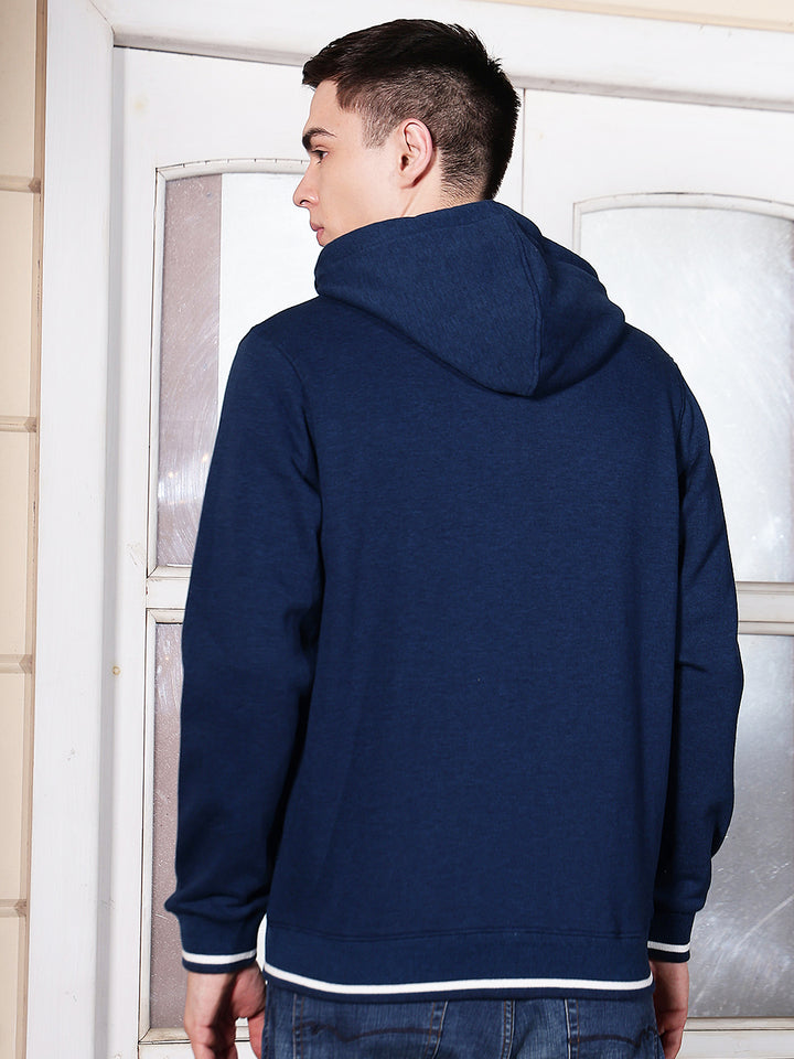 Blue Hooded Neck Front Open Sweatshirt