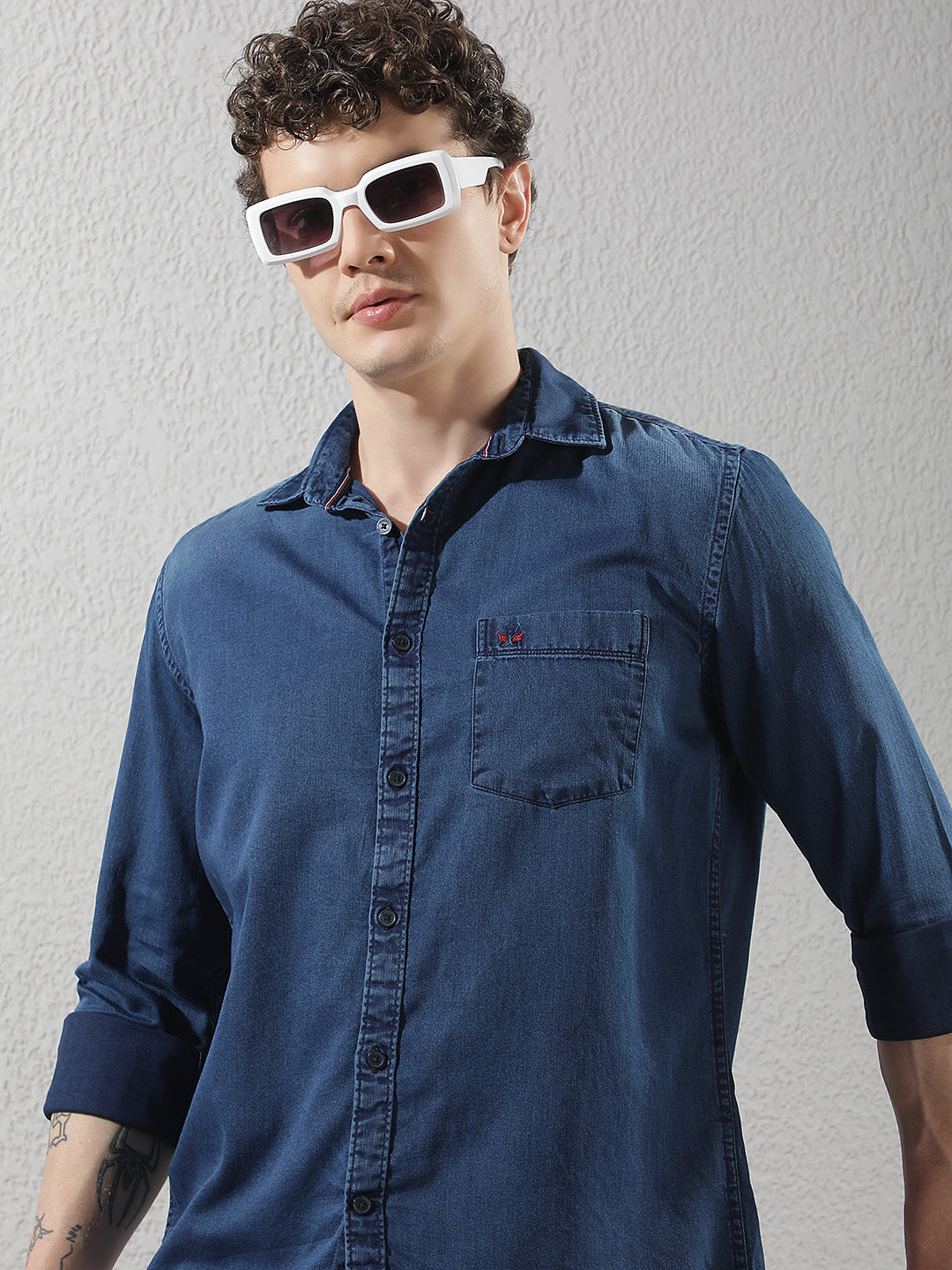 Navy Blue 100% Cotton Denim Shirt