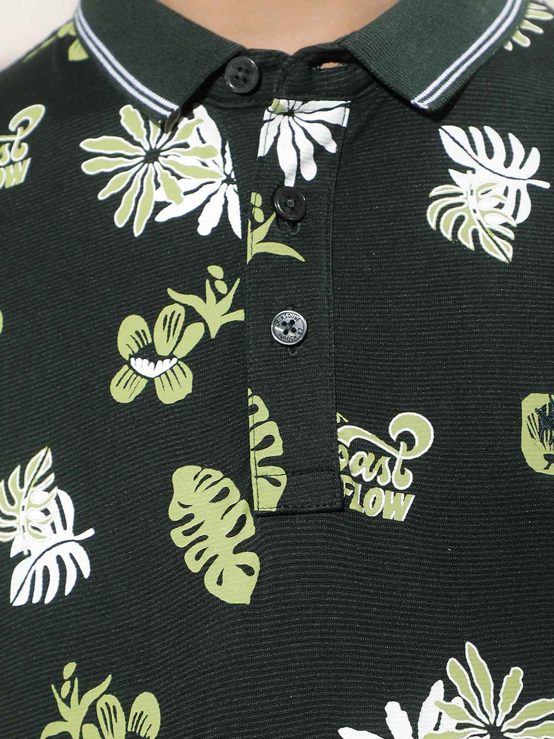 Tropical Print Green Polo T-Shirt
