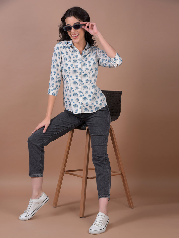 Blue Printed Linen Shirt