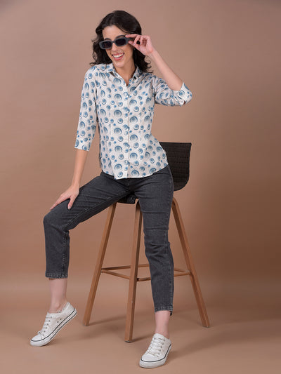 Blue Printed Linen Shirt