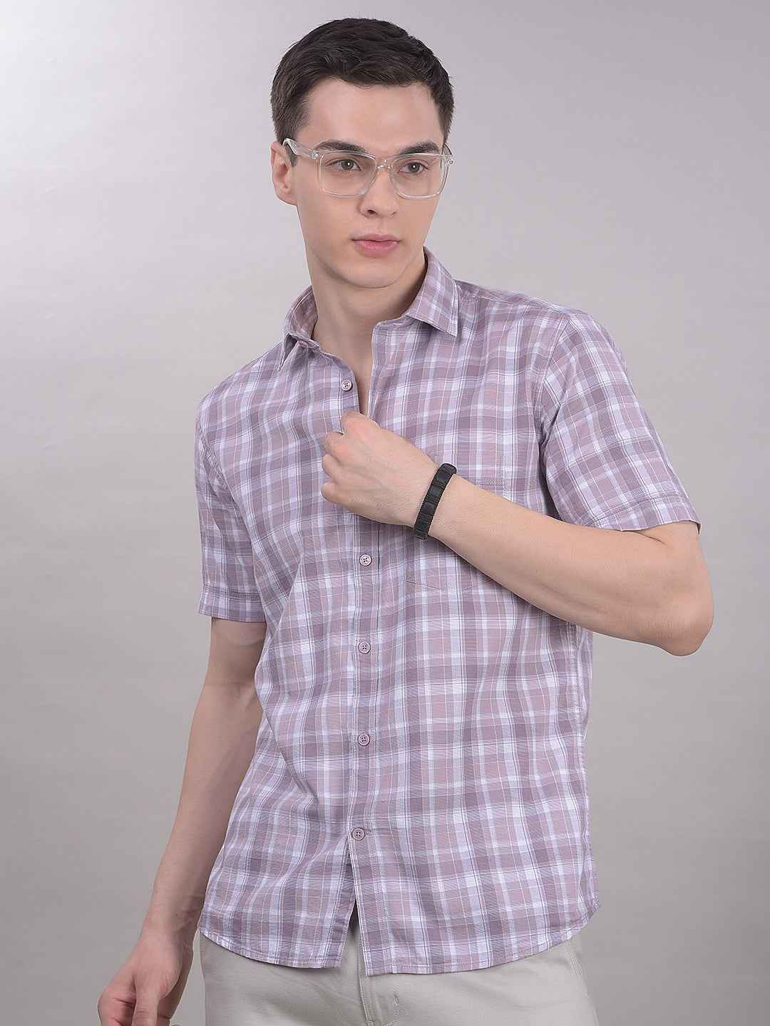 Purple Checked 100% Cotton Shirt