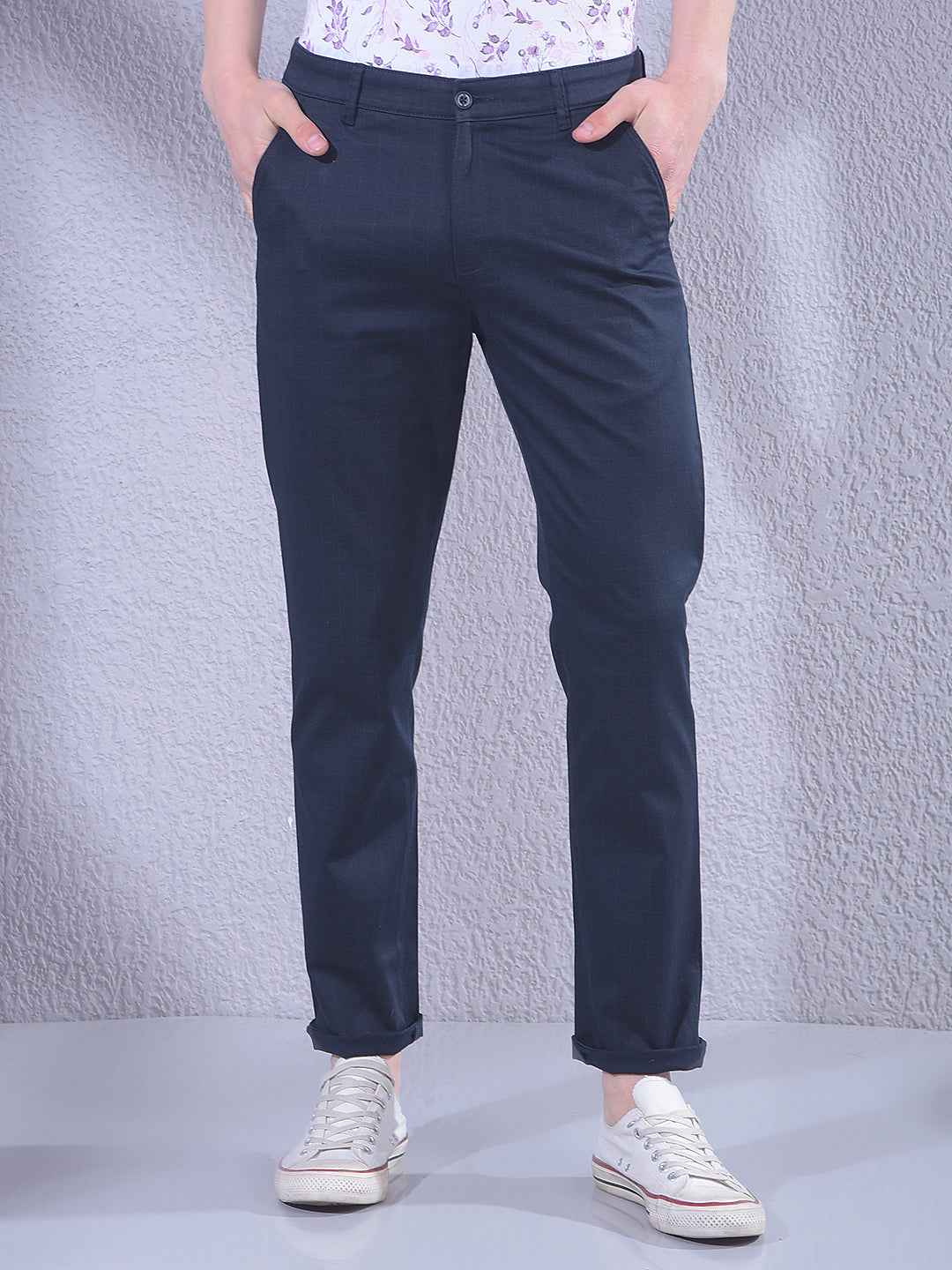 Navy Blue Checked Trousers