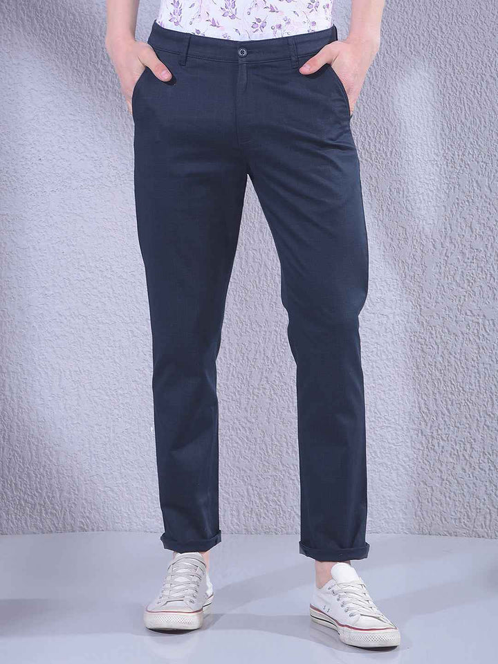 Navy Blue Checked Trousers