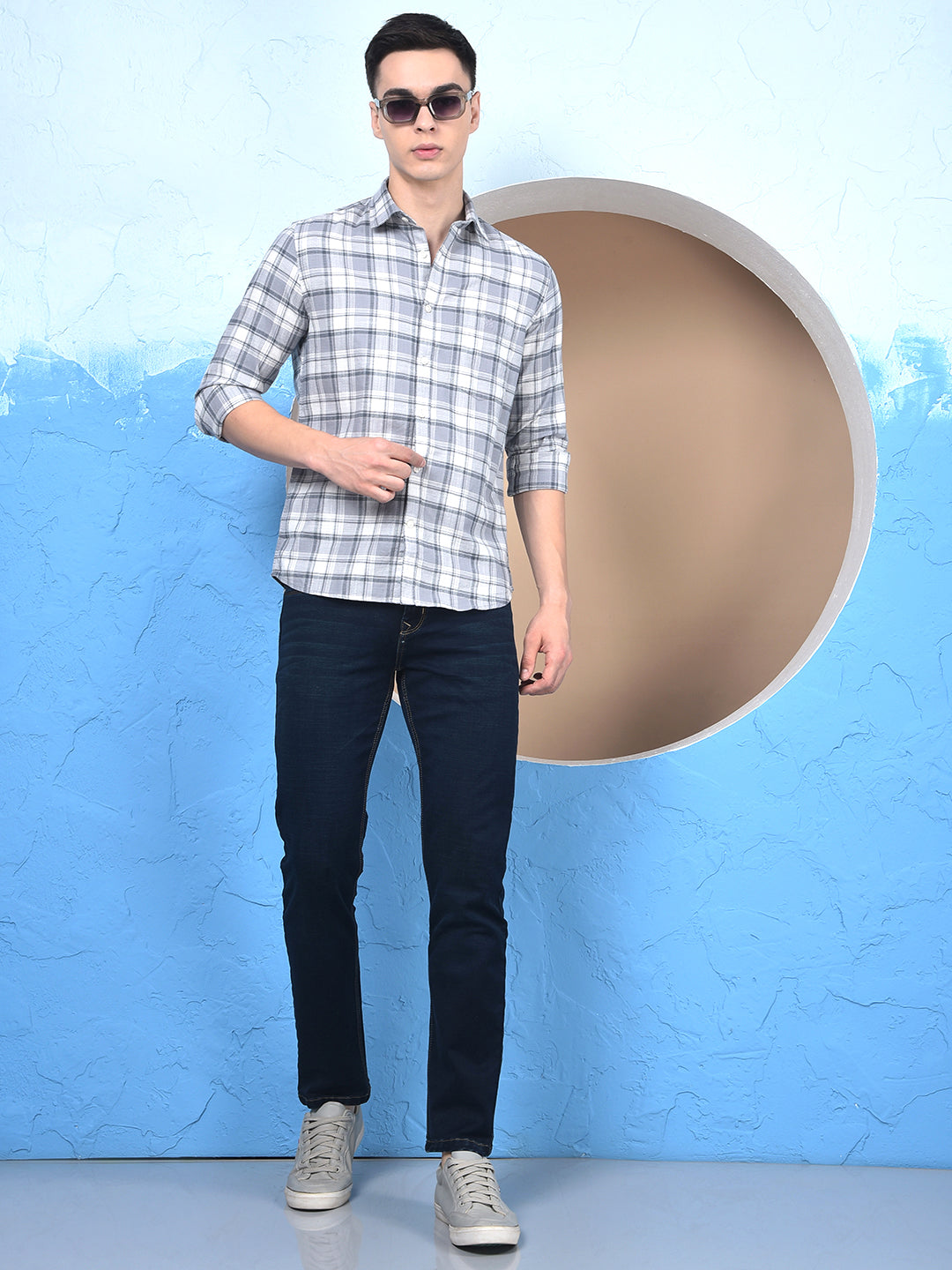 Grey Checked 100% Cotton Shirt