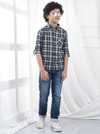 Navy Blue Checked 100% Cotton Shirt