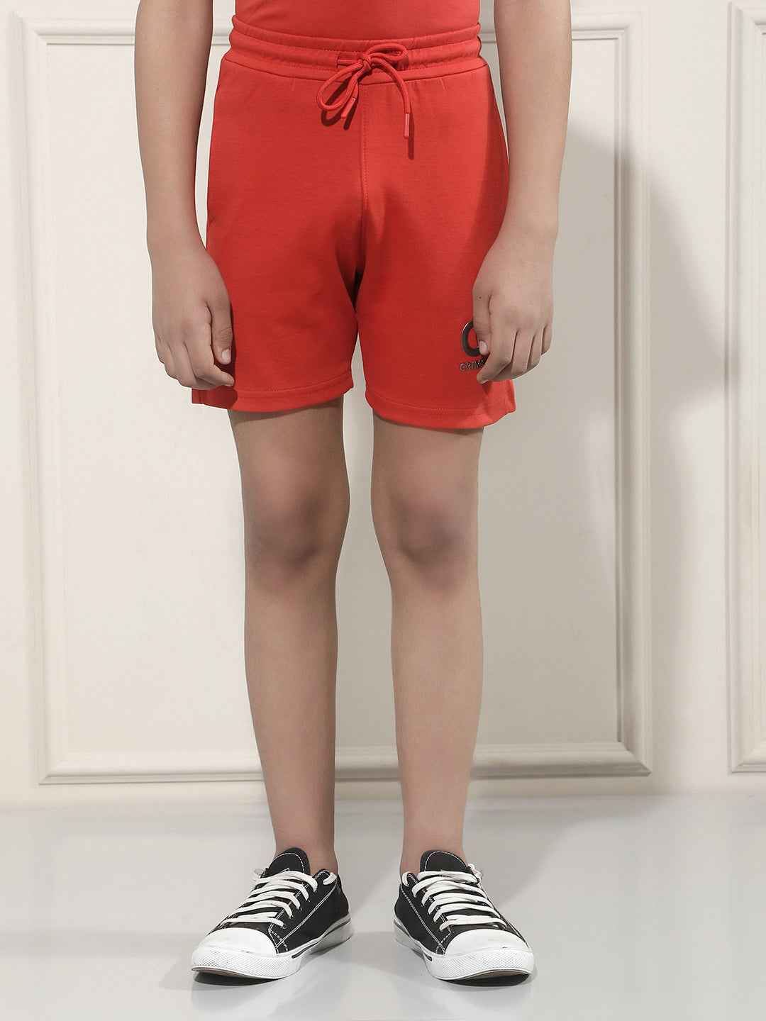 Red Typographic Print Shorts
