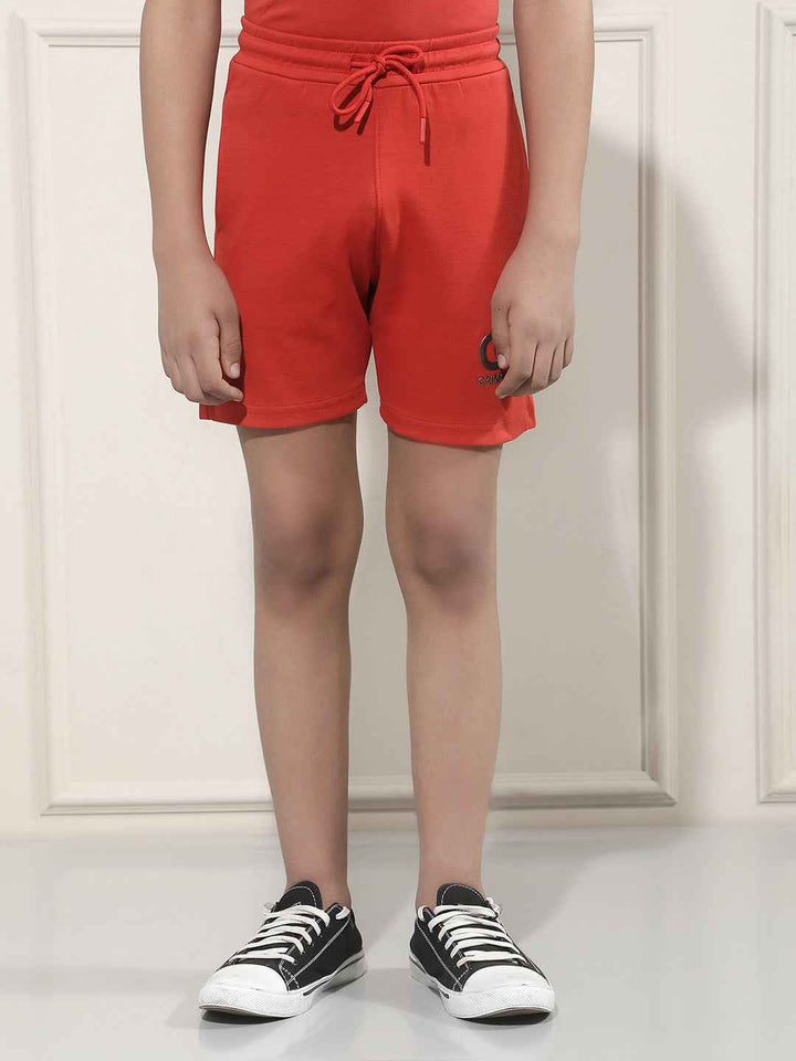 Red Typographic Print Shorts