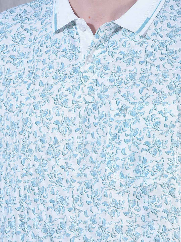 Green Floral Print Polo Neck T-Shirt