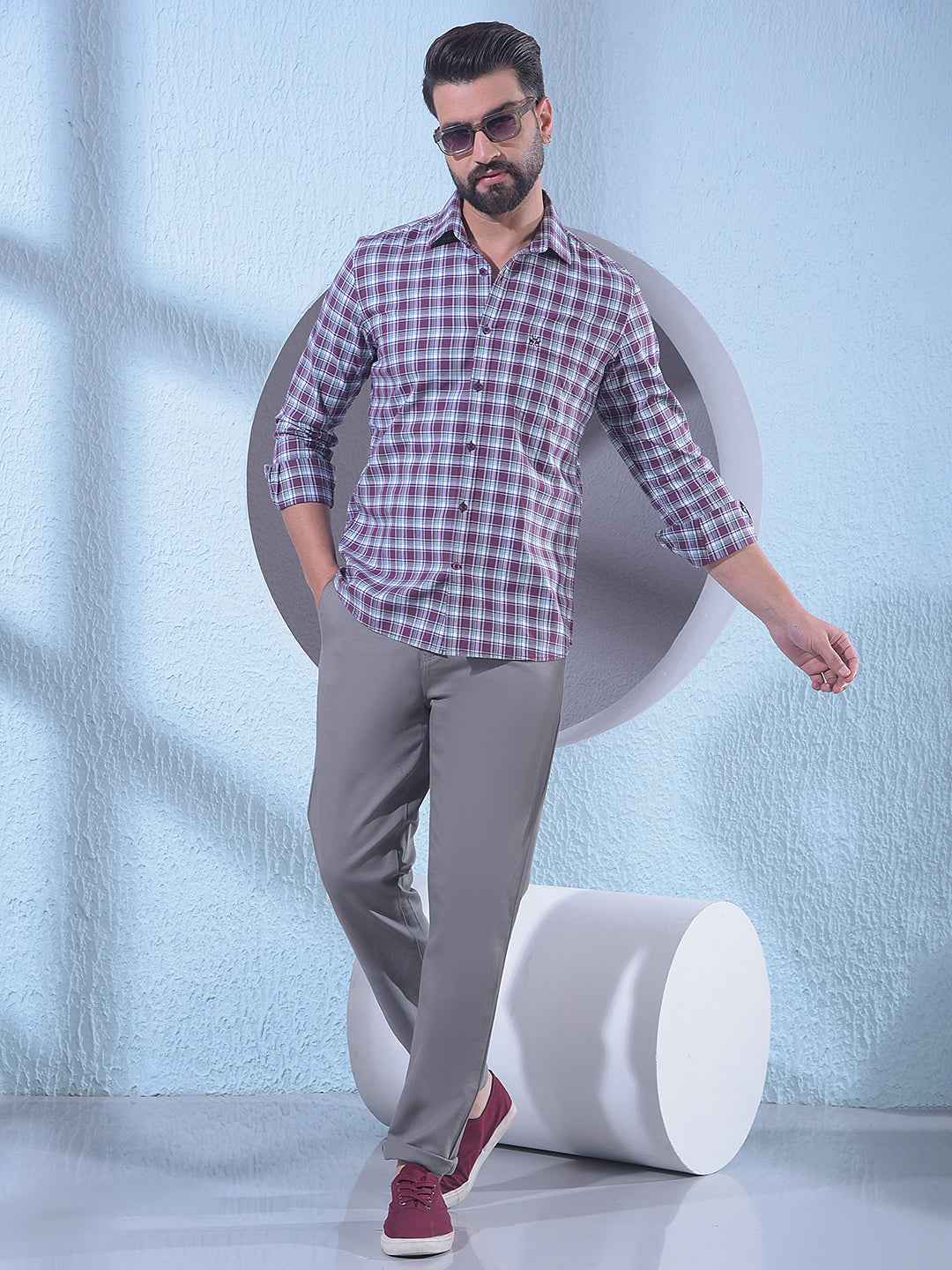 Wine Checked 100% Cotton Shirt