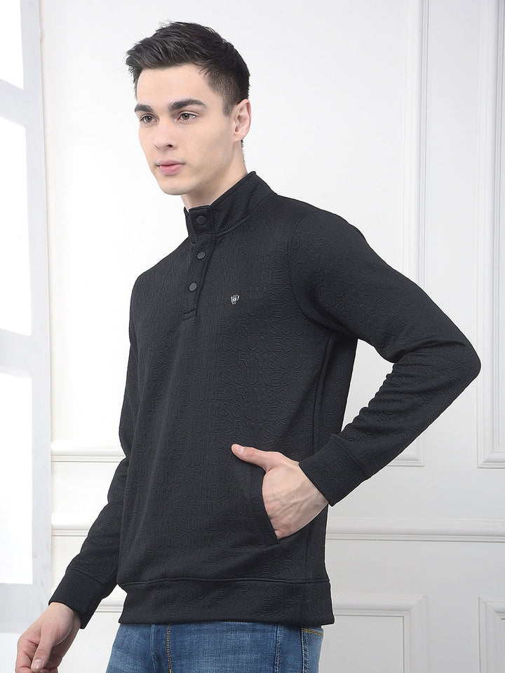 Black Embossed Polo Sweatshirt