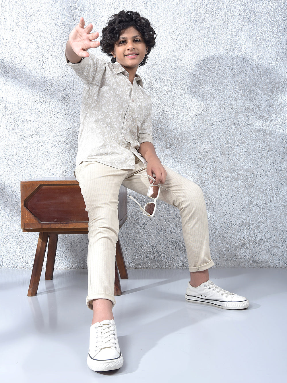 Grey Floral Print 100% Cotton Shirt