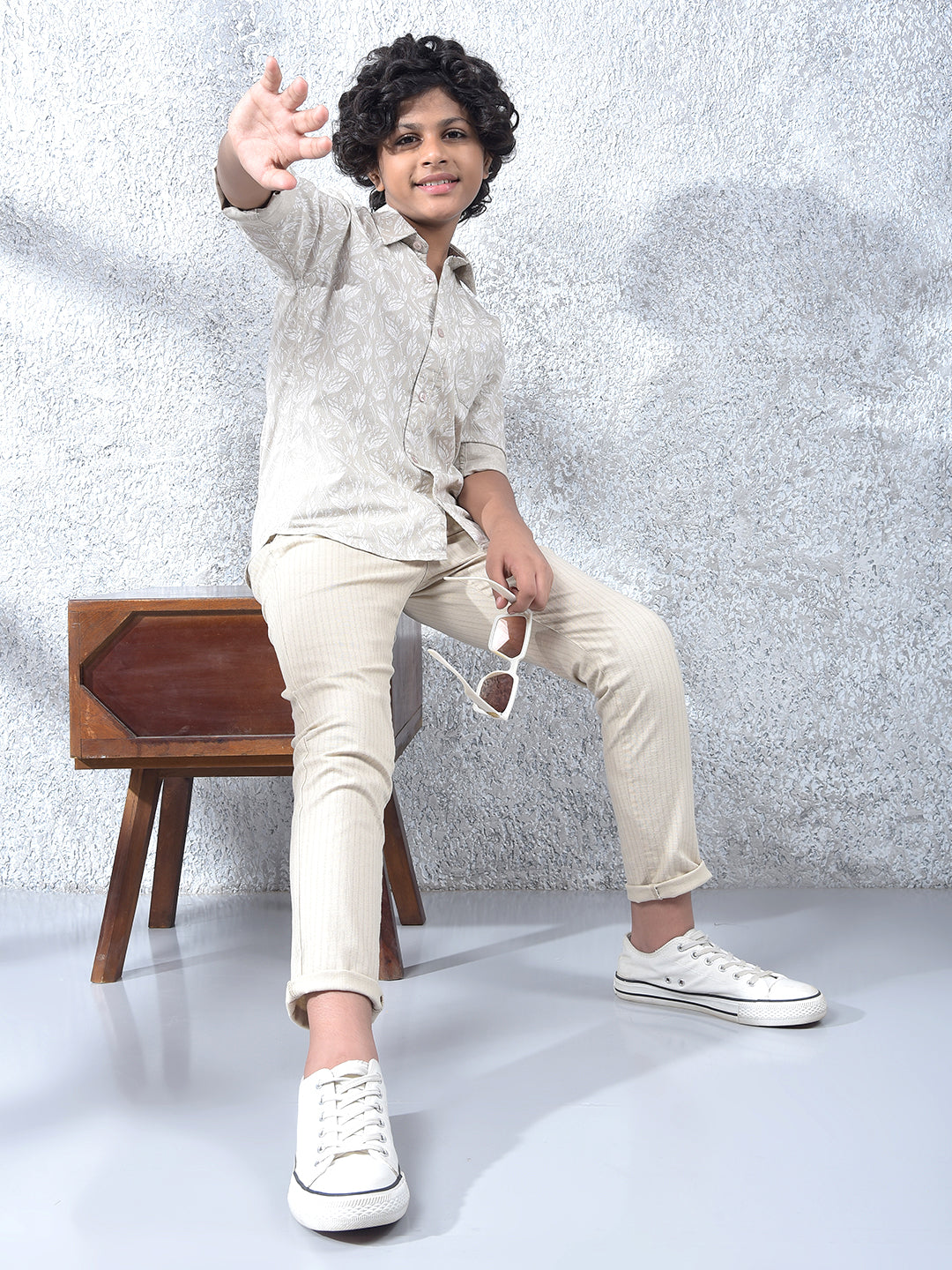 Grey Floral Print 100% Cotton Shirt