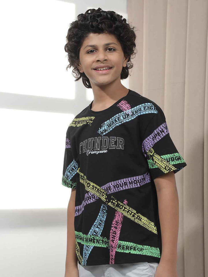 Urban Script Black Typographic Printed T-Shirt