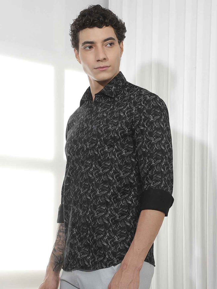 Black Abstract Print 100% Cotton Shirt
