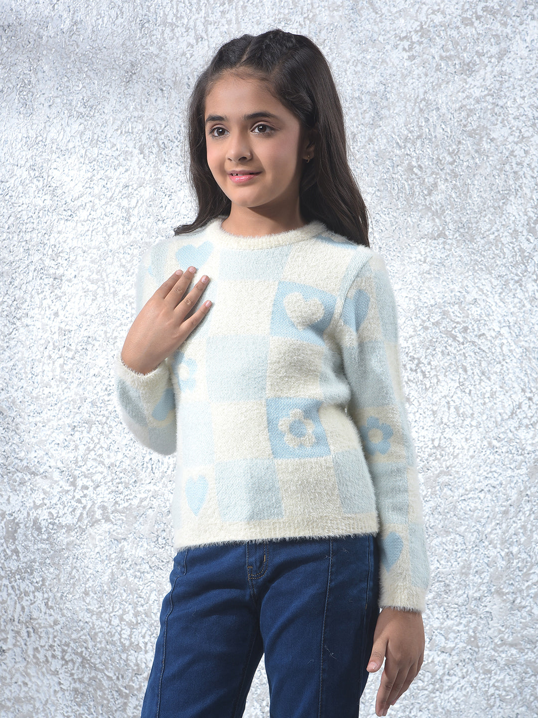 Blue Graphic Print Knitted Sweater